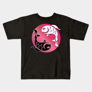 Yin and Yang Tribal style fish, pink Kids T-Shirt